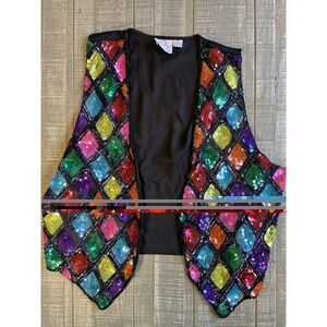 Vintage Gantos Patchwork Sequins Print Rayon Vest Women's Size Medium Bling